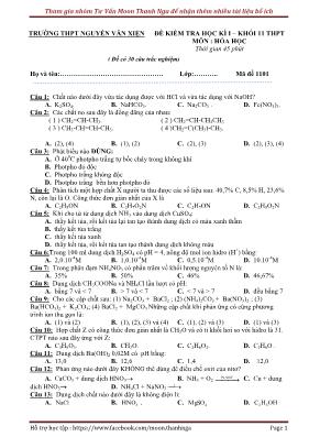 Đề kiểm tra học kì I  Khối 11 THPT môn Hóa học - Mã đề 1101